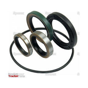 A Seal Kit (IPTO Shaft), including rubber and metal tractor oil seals and O-rings for Case IH or International Harvester, displayed in a circular arrangement by Sparex, Part No. S.57887.