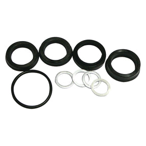 Assorted black rubber gaskets and silver washers from the Sparex Seal Kit (Cylinder), Part No. S.60392, for Ford / New Holland cylinder repairs arranged on a white background.