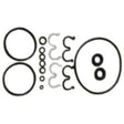 The Seal Kit (Sparex Part No. S.65489) from Sparex, containing various sizes of O-rings and C-clips ideal for the S.65172 pump in Ford New Holland machinery, is arranged neatly on a white background.