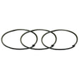 Three metal piston rings from the Seal Kit (Sparex Part No. S.67432) arranged in a row on a white background, perfect for use in Fiat tractors.