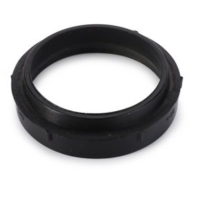 The AGCO Massey Ferguson - Seal Oil Cooler Pipes - 3011809X1 is a black, cylindrical plastic ring featuring a flat outer edge and a smooth inner surface, designed as a technical component for Massey Ferguson tractor parts in the 5400 Series.