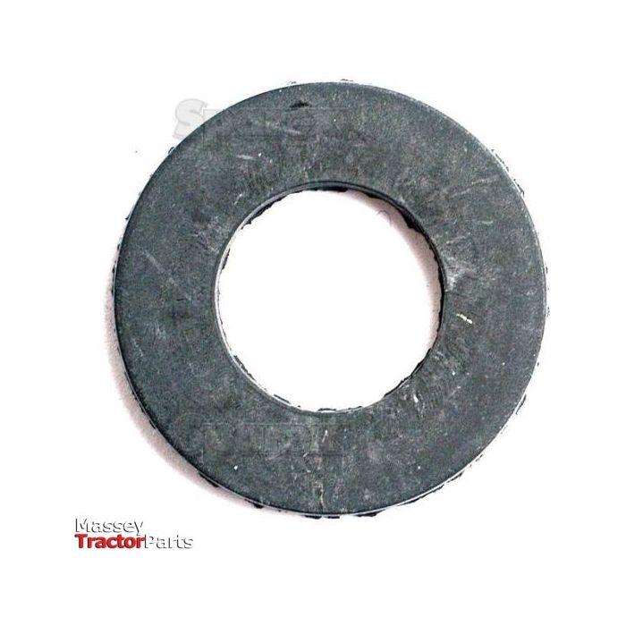 A circular metal washer with a large central hole, set against a white backdrop with the words "Massey Tractor Parts" visible in the lower-left corner. Known for its quality, this component, known as the Seal - Rear Of Reservoir (Sparex Part No.S.3769) from Sparex, is compatible with Massey Ferguson and Landini models.
