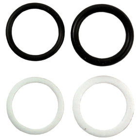 The Seal Repair Kit for Quick Release Coupler 1/2'' (Sparex Part No.S.28747) from Sparex includes four circular rubber gaskets, with two black ones positioned at the top and two white ones at the bottom.