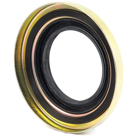 A detailed view of a metal and rubber Seal & Retainer Assembly, Sparex Part No. S.66792, designed in a circular shape for use in machinery such as Ford/New Holland models to prevent fluid or gas leakage. This component is an ideal replacement part from Sparex.