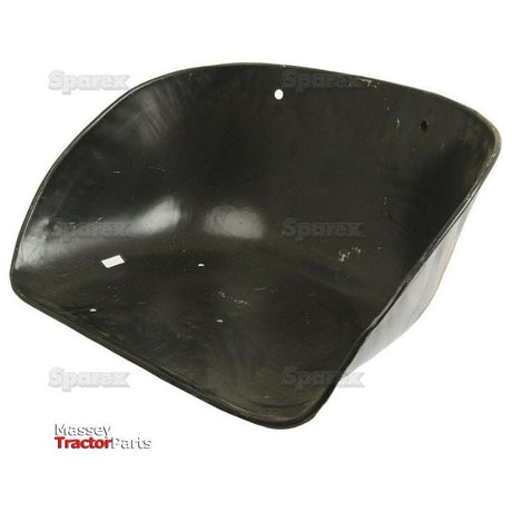 A black plastic Sparex seat shell with a curved design, viewed from a slightly angled perspective. Small holes and wear marks are visible, reminiscent of Massey Ferguson craftsmanship. This is the Sparex Seat Assembly (Sparex Part No. S.43577).