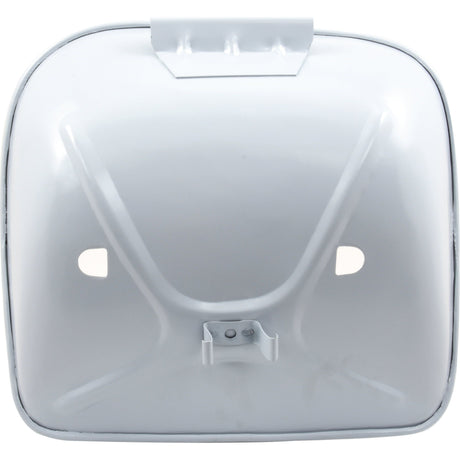 A close-up image of a white metal panel with a square shape, featuring an indented X pattern and two small holes near the top, reminiscent of those found on the Sparex Seat Assembly (Sparex Part No.S.66955).