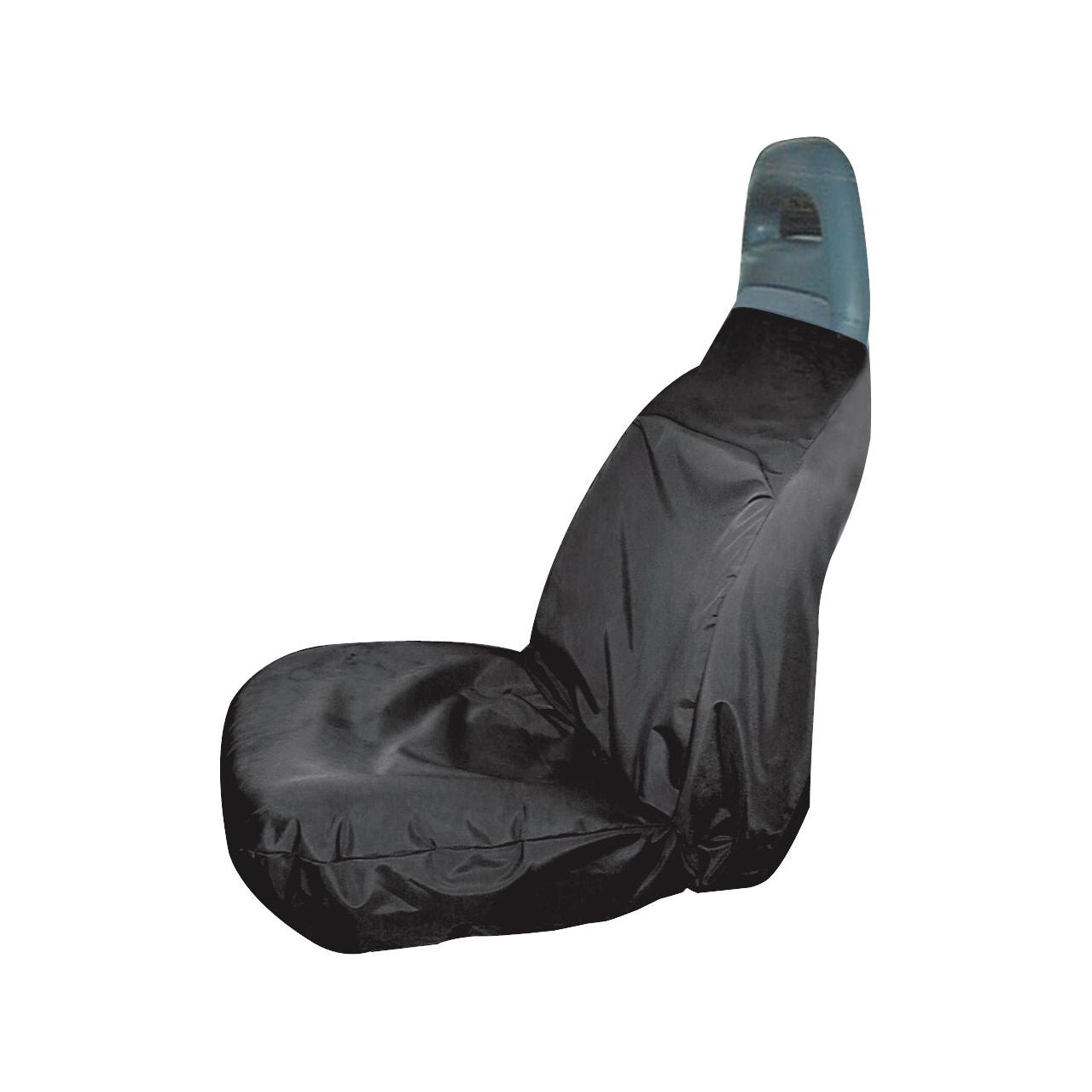 A black, fitted Seat Cover - Discovery TDi 1989>1998 (Sparex Part No. S.71765) from Sparex is displayed against a white background, showcasing its waterproof design, perfect for a Discovery TDi.