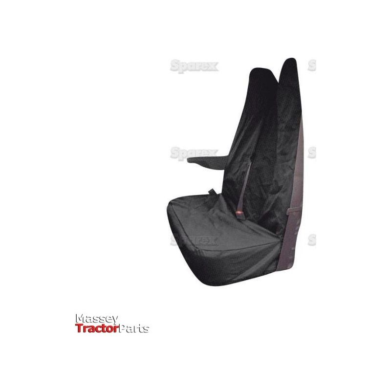 Durable, waterproof black seat cover with "Seat Cover - Transit >2007 - S.71851" print for a tractor seat, featuring the "Sparex" brand logo in the background. This washable cover ensures long-lasting protection.