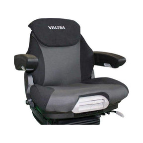 A Valtra-branded ergonomic chair with adjustable armrests and a black and gray AGCO Grammer Evolution Seat, featuring the Valtra Seat Cover (VAL4428).