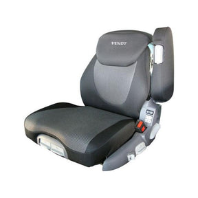 The Fendt Evolution, a seat cover model X991450008000 from AGCO, is designed for Fendt models and features a gray and black driver's seat with headrest and armrest, along with various adjustable controls on the side.