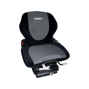 A gray and black tractor seat cover under the brand AGCO, specifically the Fendt - Seat Cover - X991450009000, featuring an adjustable base and ergonomic design for comfort with "Fendt" branding on the backrest, perfect for Vario 200 Series Fendt models.