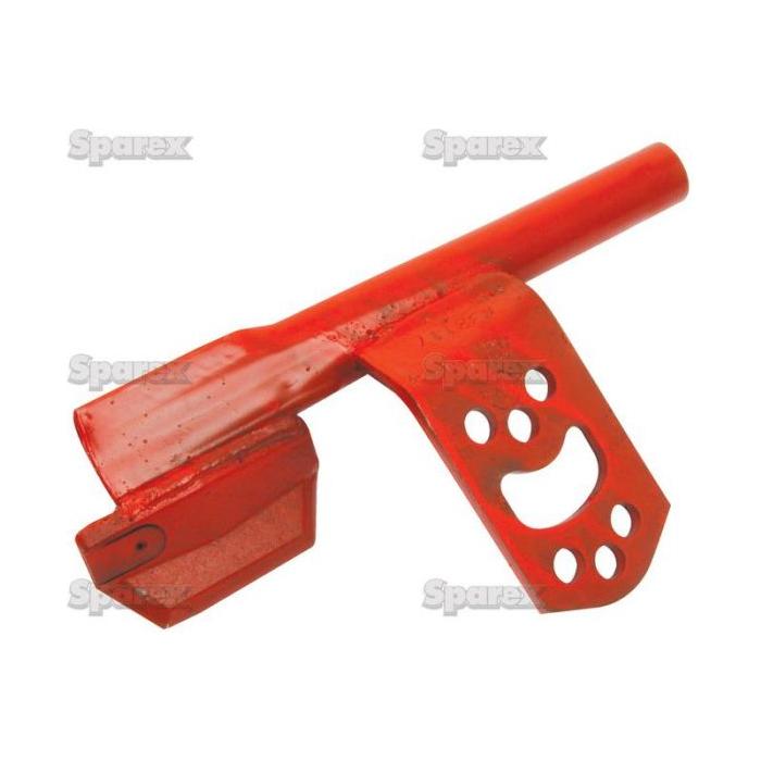 A red metal tractor component, the Seed Coulter LH (replacement for Vaderstad model 432118 with Sparex Part No. S.22930), features a cylindrical section and a flat, perforated bracket, viewed against a plain background.