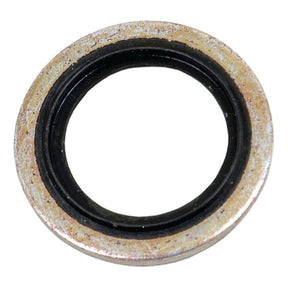 A close-up image of a Sparex Self Centering Bonded Seal (Sparex Part No. S.5690), featuring an 18mm metric black inner ring and a metallic outer ring, circular in shape.