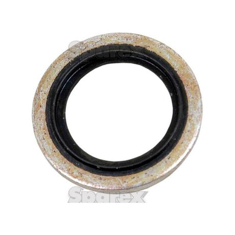 The Sparex Self-Centering Bonded Seal 5/8'' BSP & 7/8'' JIC, part number S.2810, features a circular metal washer with a black inner rubber seal. Designed for mechanical or automotive applications, this seal ensures precise and reliable sealing for 5/8" BSP connections.