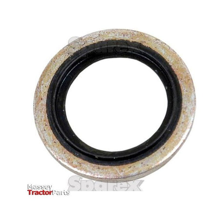 A Sparex Self-centering Bonded Seal (Part No. S.5691) featuring a black rubber center within a 20mm metric metal washer, displaying the Massey Tractor Parts logo at the bottom.