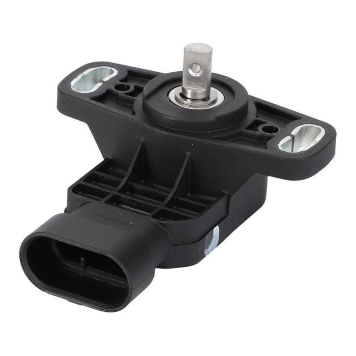 A close-up of the AGCO Massey Ferguson - Sensor - 4359720M2, showcasing its black exterior with a metal shaft and electrical connector. Compatible with Massey Ferguson models 4707 and 4710, this sensor features two mounting holes on the sides.