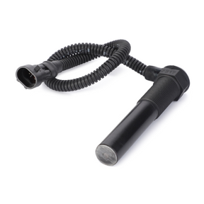 The AGCO Massey Ferguson - Sensor Transmission Speed - 4364876M1 is a black automotive sensor specifically designed for Massey Ferguson tractors, featuring a spiral cable and a connector plug on one end, perfect for the 3000 Series.