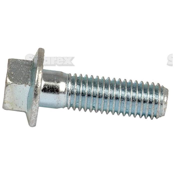A zinc-plated, Grade 8.8 metal Serated Flange Bolt with a threaded shaft and a built-in washer beneath the hexagonal head, measuring M10x40mm, available as Sparex Part No.S.56822 from the Sparex brand.