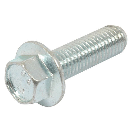 A close-up image of a Sparex Serated Flange Bolt M12x40mm, featuring a Grade 8.8 rating, partially threaded shank, integral washer, and zinc-plated finish (Sparex Part No. S.56823).