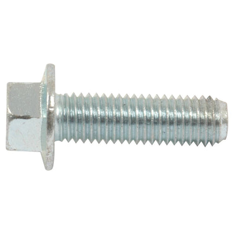 A close-up image of a Sparex Serated Flange Bolt, M12x40mm (Sparex Part No.S.56823) featuring a zinc-plated finish and a hexagonal head.