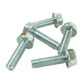 Five Sparex serrated flange bolts (M6x20mm, Part No. S.56819), zinc-plated and Grade 8.8, arranged on a white background.
