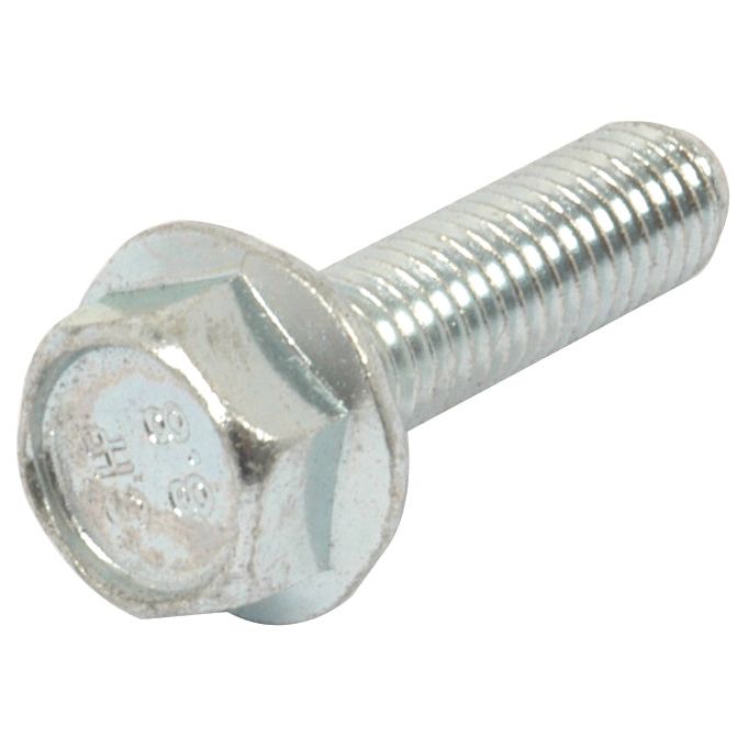 A close-up image of a single Sparex Serated Flange Bolt, M8x30mm (Sparex Part No. S.56821), featuring a fully threaded body and a hexagonal head.