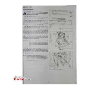 Instruction manual page for AGCO's Massey Ferguson 1500 Series tractors (Operators Manual, 1857586M1), featuring text and three diagrams that demonstrate hitch and control adjustments for attaching implements. This Operators Manual ensures precise and efficient setup of your equipment.