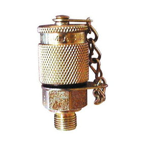 A brass air release valve with a 1/4'' BSP chain and knurled cap, perfect for integration with the Sparex Service Junior Adaptor Pressure Connector Nipple 1/4'' BSP (Sparex Part No.S.53338).