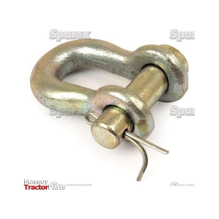 A metallic D-shackle with a screw pin, suitable for securing and lifting equipment, shown against a white background. The "Massey Tractor Parts" logo appears in the lower left corner. For detailed specifications and manufacturing information on the D Shackle, Pin⌀14mm, Jaw Width: 20mm - S.13260 by Sparex, please refer to our catalog.