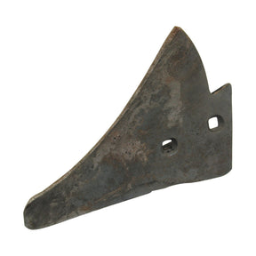 A rusted metal blade with two square holes, potentially a component of vintage Massey Ferguson machinery, specifically a Sparex "Share - RH, 10'' (255mm)" part number S.127717 (corresponding to Massey Ferguson part number 815757M1), isolated on a white background.