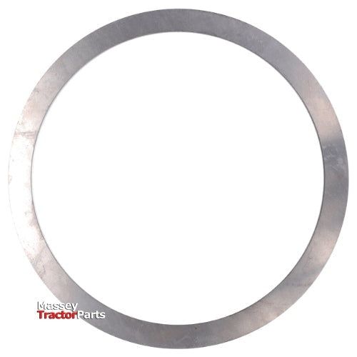 A circular metal ring branded with "Massey Tractor Parts" on the lower-left side, perfect for enthusiasts of Massey Ferguson and diverse tractor models. This high-quality product is known as the Massey Ferguson - Shim - 3428925M1 by AGCO.