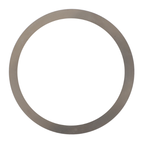 An AGCO Massey Ferguson - Shim Final Drive - 3426512M1, a circular metal ring with a smooth surface, isolated on a white background and commonly found in 300 Series tractor parts for Massey Ferguson models.