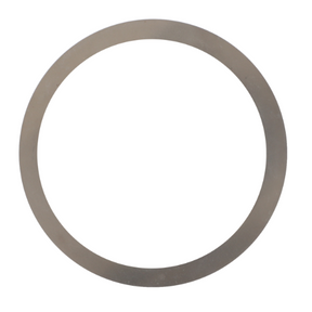 An AGCO Massey Ferguson - Shim Final Drive - 3426512M1, a circular metal ring with a smooth surface, isolated on a white background and commonly found in 300 Series tractor parts for Massey Ferguson models.