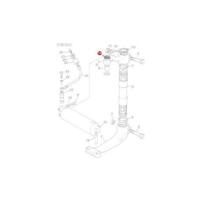 Diagram of a mechanical assembly with numbered components, including shafts, connectors, and fasteners. The part numbered 4 is highlighted in red. This detailed schematic is ideal for identifying specific tractor parts like the Massey Ferguson Shim Steering Linkage (829259M1) from AGCO by matching serial numbers to the illustration.