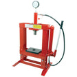The Shop Press (10 Ton) - S.27486 from Sparex features a gauge on top, a lever handle on the right side, and a rectangular working platform ideal for bending pipes.