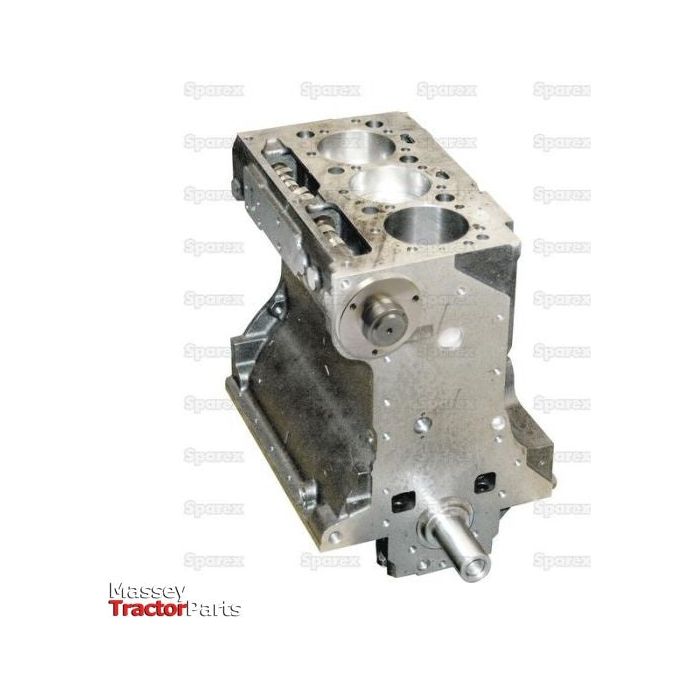 Short Engine: A3.152 - S.43813 component with precision machined surface, featuring cavities and openings for Perkins A3.152 engine assembly. The background has a faint "Sparex" watermark, and the "Massey Tractor Parts" logo is in the corner.