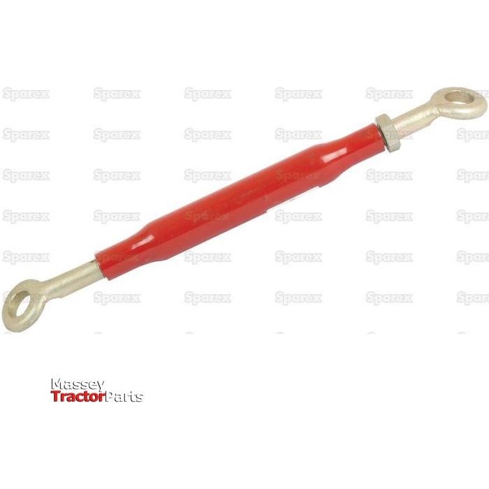 Short Stabiliser Bar - S.185 by Sparex in red and metallic, featuring eyelet ends, commonly utilized in Massey Ferguson tractor parts for adjusting tension or length.