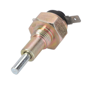 A close-up of the AGCO Massey Ferguson Shuttle Switch 3698425M1, featuring a cylindrical body, threaded hexagonal base, and two flat connectors, commonly used in Massey Ferguson tractors from the 300 Series.