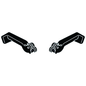 Two black and white illustrative diagrams of metal brackets with serrated edges, facing each other symmetrically, resemble parts for a Sparex Side Window Latch LH (Sparex Part No.S.64745).