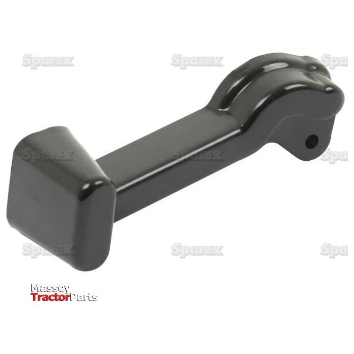 The Side Window Latch RH, branded as Sparex Part No.S.64746, is a black metal lever designed for Massey tractor parts. It features a hole on one end and a squared tip on the other, making it versatile enough to also serve as a window latch for Zetor models.