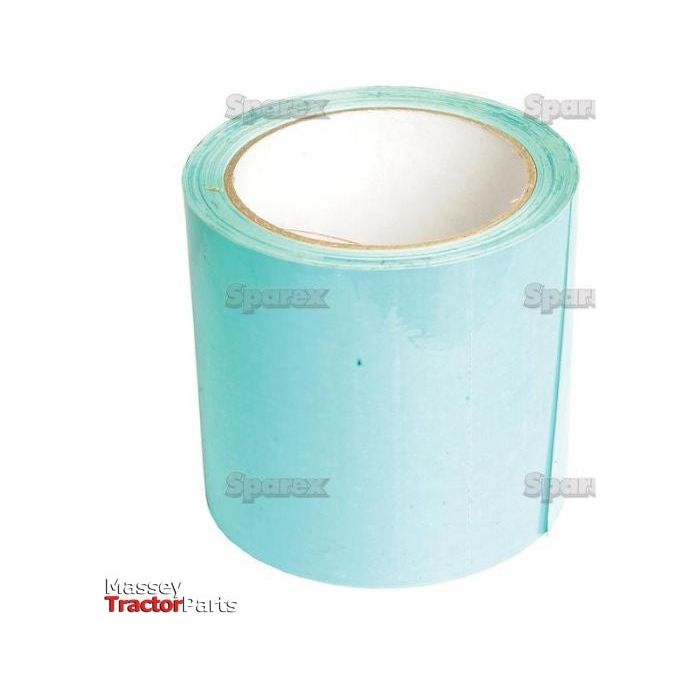 A roll of light blue adhesive tape stands upright against a white background, featuring the branding text "Sparex" on its surface. The bottom left corner displays "Massey Tractor Parts," indicating that the product is a versatile roll of Silage Patches (150 x 100mm) x 33m - S.13359 suitable for various applications.