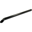 A Sparex Silencer - Pipe - S.75997, a black curved tubular pipe with one straight end and one angled end, featuring a sleek black finish, lies horizontally on a plain white background.