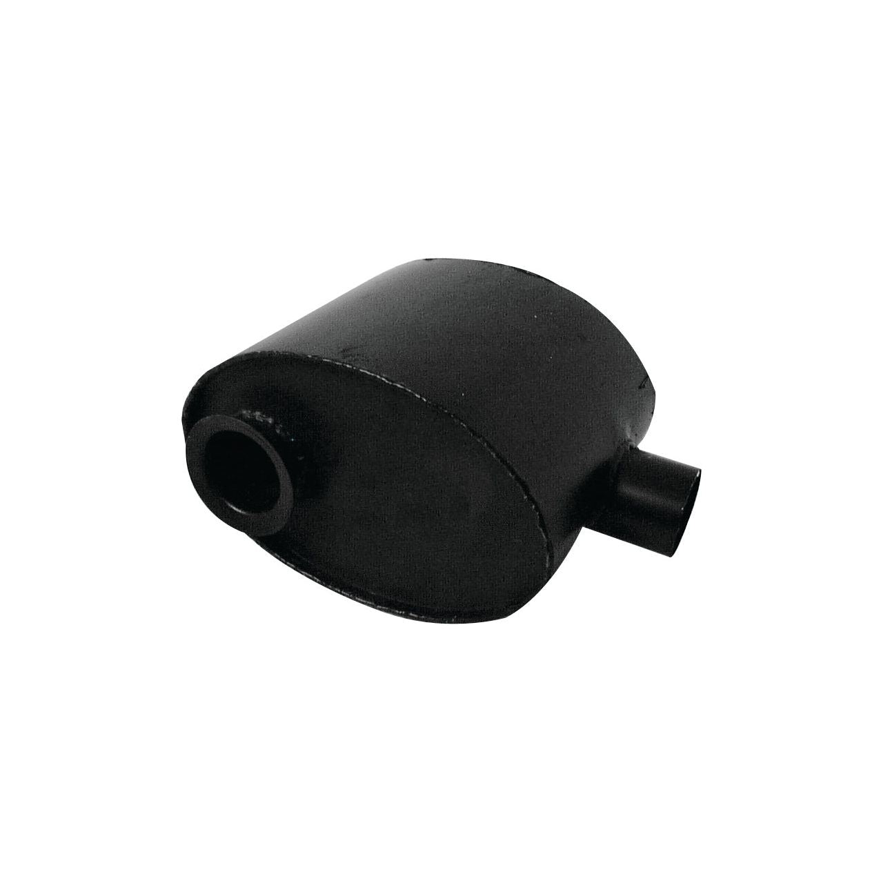 A cylindrical black metal component with a sleek black finish and two protruding tubes, identified as the Silencer - Underhood - S.75839 by Sparex, likely a part of an automotive exhaust system.