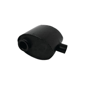 A cylindrical black metal component with a sleek black finish and two protruding tubes, identified as the Silencer - Underhood - S.75839 by Sparex, likely a part of an automotive exhaust system.