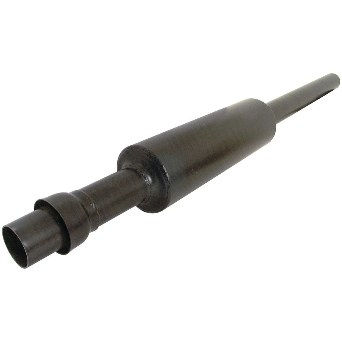 A heat-resistant black silencer with a tapered design and two connected sections, known as the Silencer - Vertical - S.56907 by Sparex.