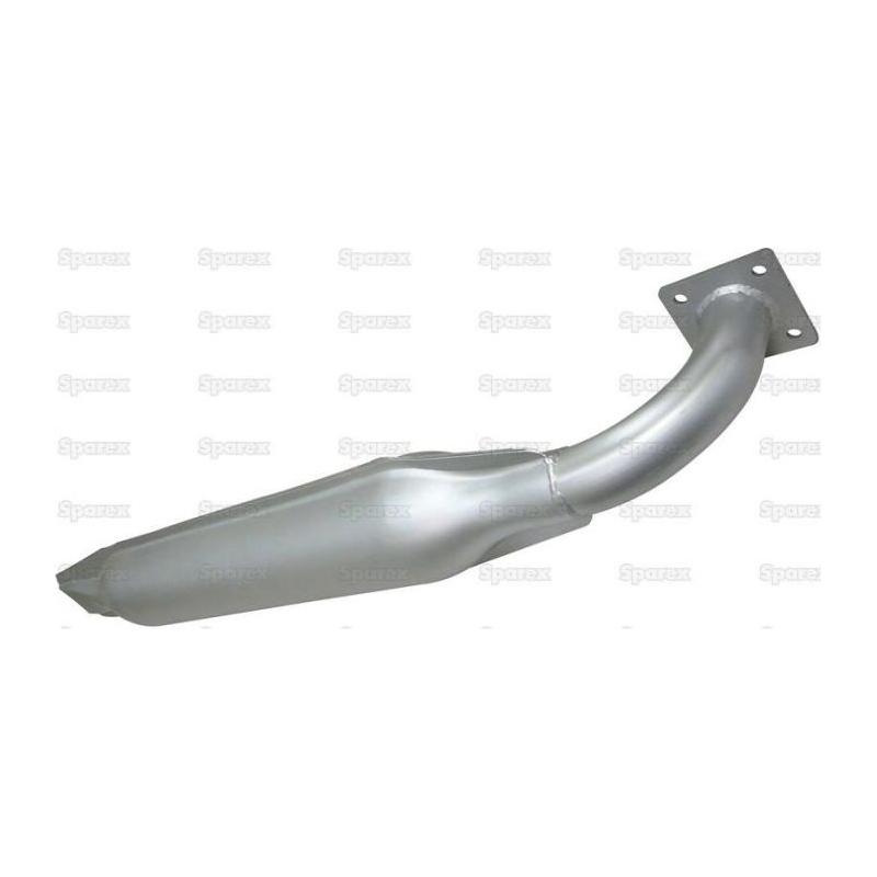 The Silencer - Vertical - S.70560, branded by Sparex, is a curved metallic exhaust pipe extension featuring a 4-bolt flange at one end and coated in silver heat-resistant paint.
