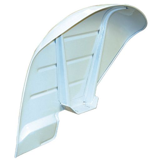 The Sparex Fender - LH - S.60686 is a white, angular plastic structural piece with ribbed reinforcements and an arched top, ideal for applications on non-cab models.