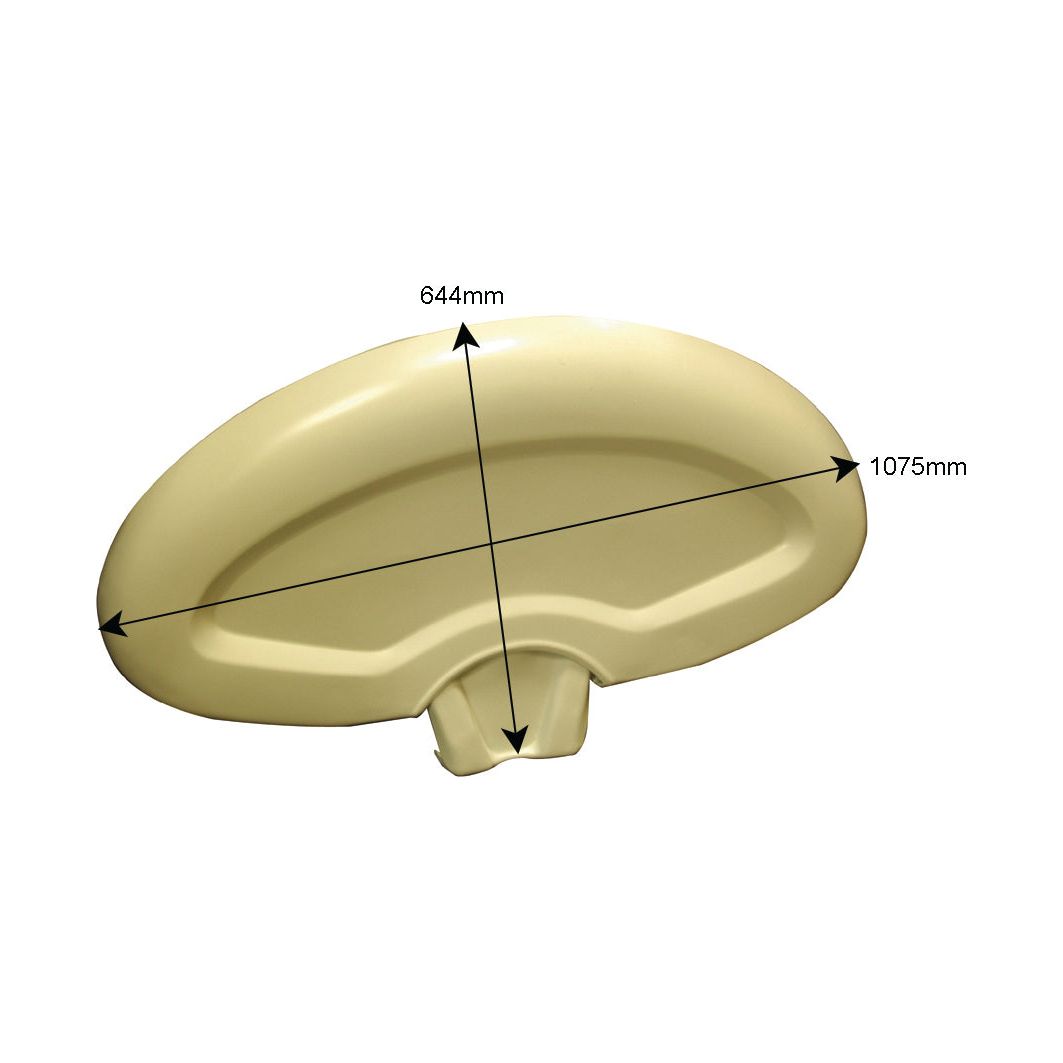 A beige, oval-shaped object with rounded edges, measuring 644mm in height and 1075mm in width, is shown against a white background. This item appears to be the Fender - RH & LH from the Sparex collection (Sparex Part No.S.60670) and would fit right into the Ford New Holland enthusiasts' collection.