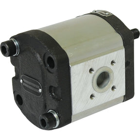 Close-up image of a Sparex Single Hydraulic Pump - S.344827 featuring a metal casing and multiple connection ports.