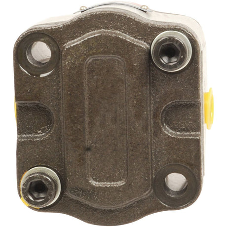 Close-up view of the Sparex Single Hydraulic Pump (S.34538), a rectangular metal component featuring two bolts and two round openings, perfect for those in need of dependable International Harvester parts.